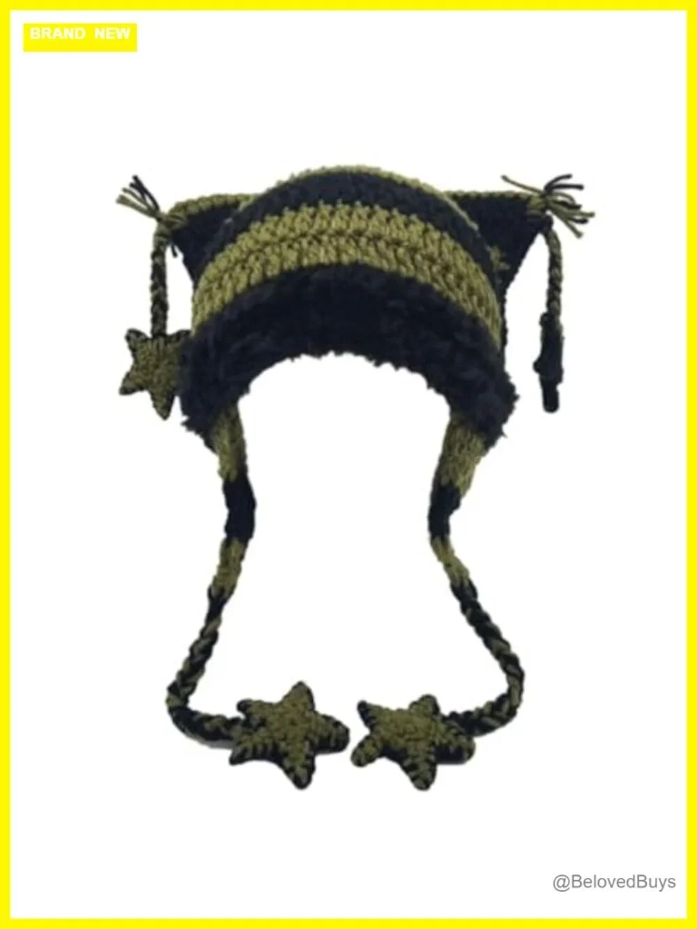 Cat Ear Knit Beanie Goth Grunge Y2K Winter Hat for Women